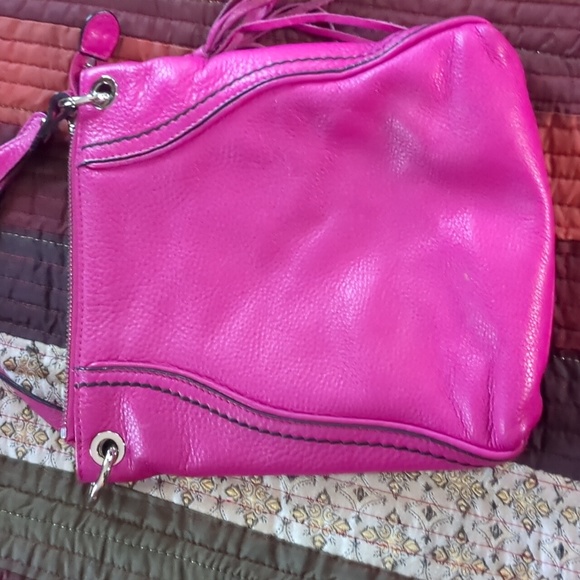 DANIER* Genuine leather hot pink crossbody bag front pouch zip top 2comp - Picture 6 of 17